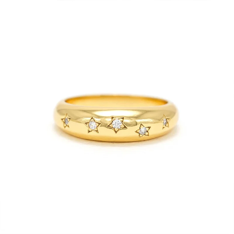 Ladies rings diamond accents-Gold Plated Twinkle Dome Ring