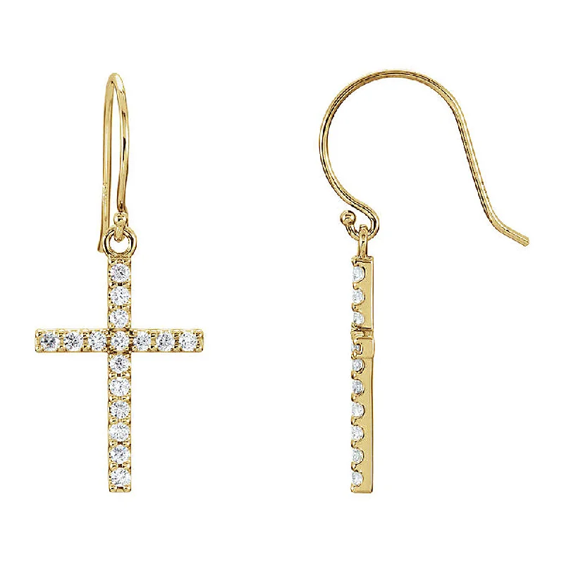 Ladies earrings buying tips-14k Yellow Gold 1/2 CTW (G-H, I1) Diamond Dangle Cross Earrings