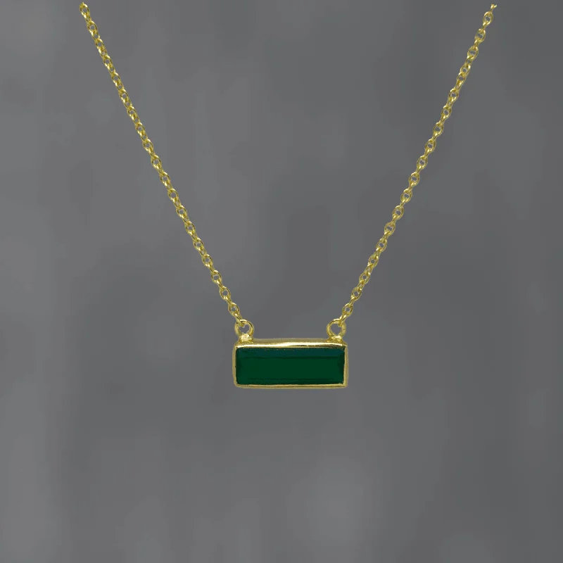 Ladies necklaces sterling silver-Gold Rectangular Green Onyx Necklace