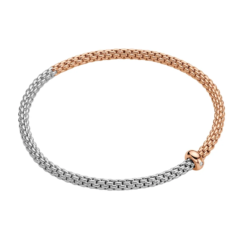 Ladies bracelets designer labels-Prima 18ct Rose & White Gold Bracelet With Single Diamond Rondel