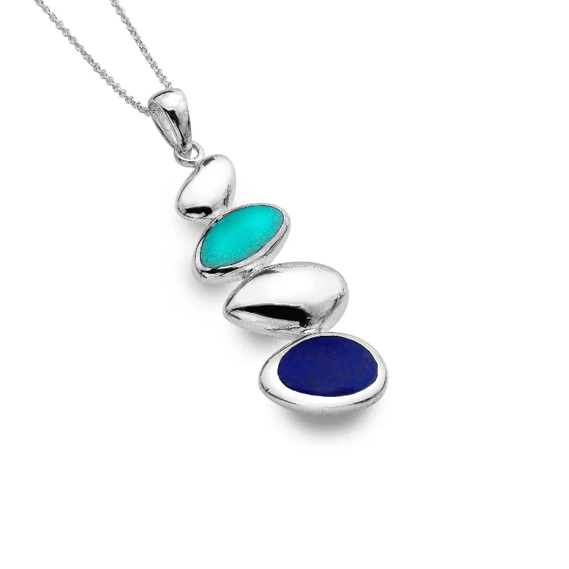 Ladies necklaces silver finishes-Sea Gems Turquoise Lapis Pebbles Pendant Necklace