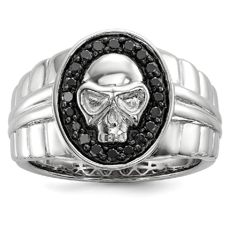 Ladies rings age suitability-3/8 Ctw Black Diamond Oval Skull Sterling Silver Tapered Ring