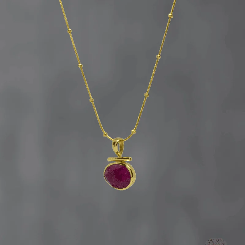 Ladies necklaces 2025 styles-Gold and Ruby Bar Pendant Necklace