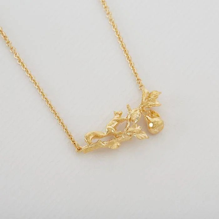 Ladies necklaces geometric trends-Alex Monroe 22ct Gold Vermeil Scampering Squirrel Inline Branch Necklace