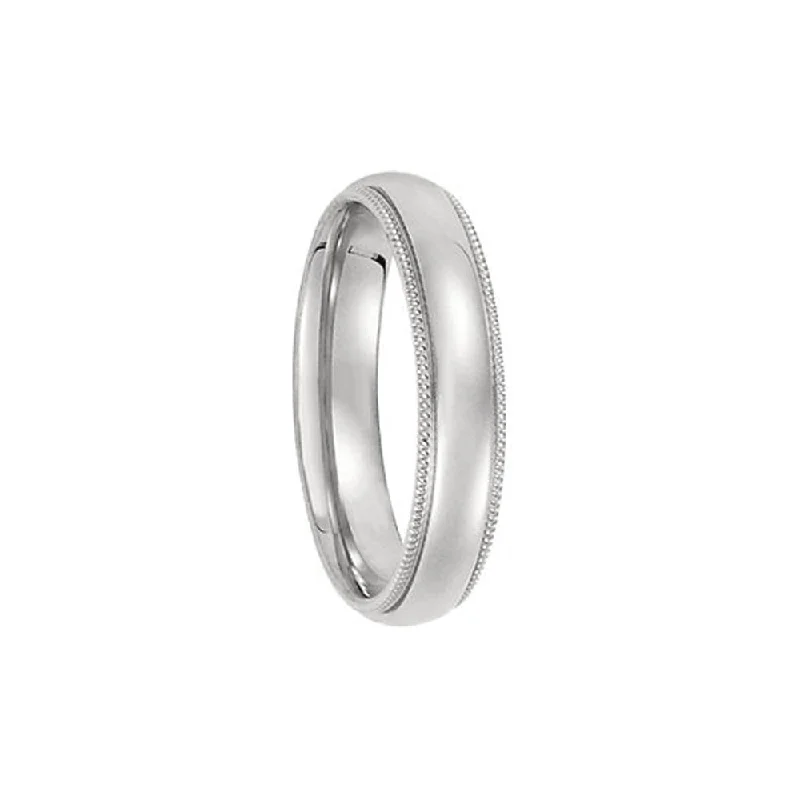 Ladies rings modern appeal-4mm Light Milgrain Edge Comfort Fit Domed Band in Platinum