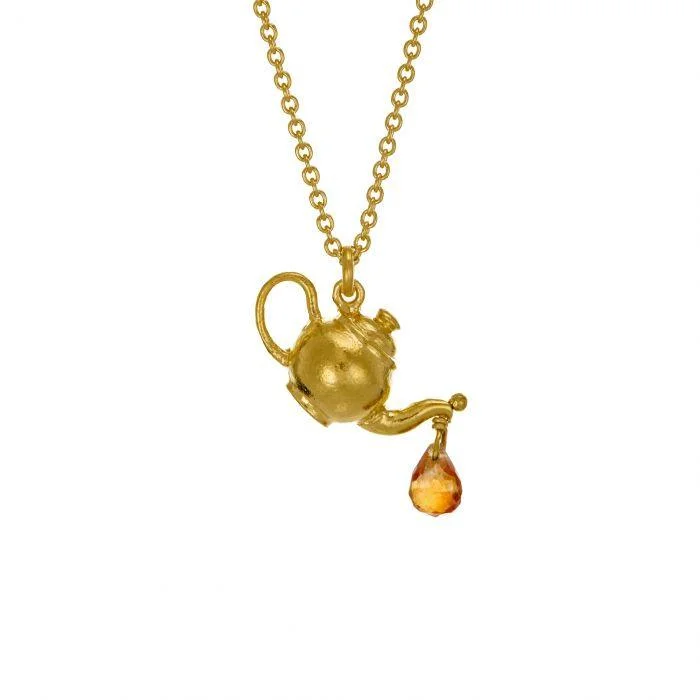 Ladies necklaces synthetic accents-Alex Monroe Teapot Necklace with Citrine Drop