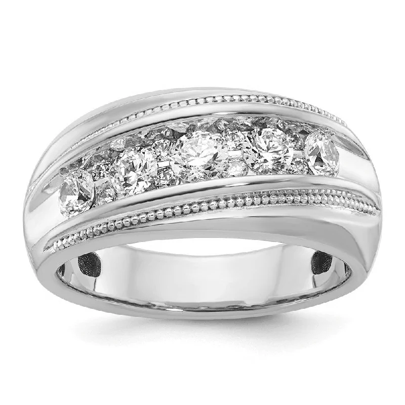 Ladies rings worldwide styles-10.7mm 14K Yellow or White Gold 1 Ctw Diamond Milgrain Tapered Band