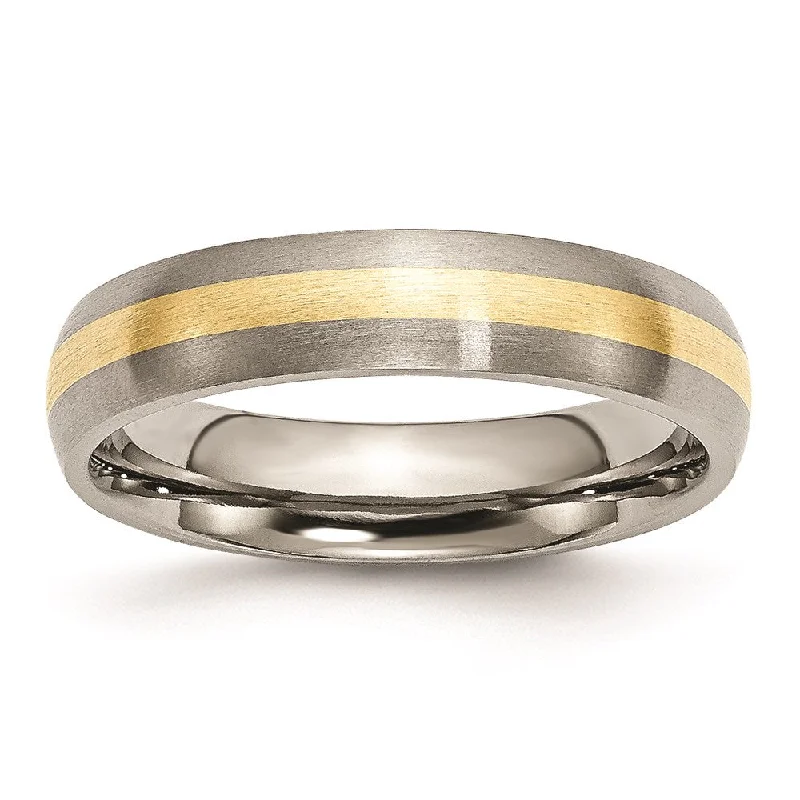 Ladies rings cute styles-5mm Titanium & 14k Gold Inlay Brushed Domed Standard Fit Band