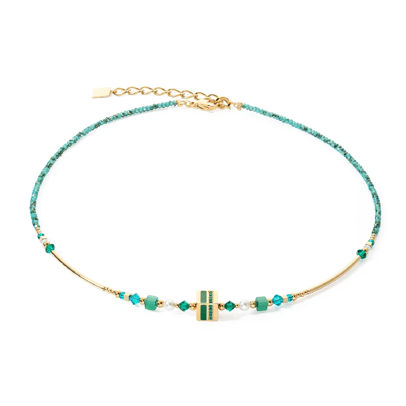 Ladies necklaces ethnic vibes-Coeur De Lion Square Stripes Gold and Green Necklace