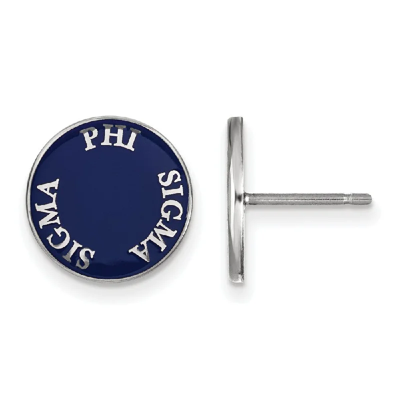 Ladies earrings investment value-Sterling Silver Phi Sigma Sigma Enamel Disc Post Earrings