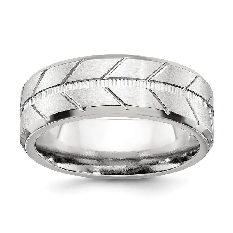 Ladies rings sister sets-8mm Cobalt Brushed & Polished Grooved & Beveled Standard Fit Band