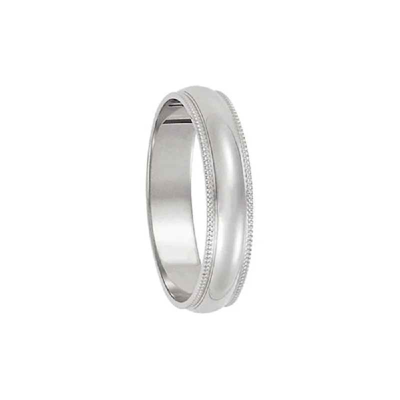 Ladies rings Mother’s Day-4mm Milgrain Edge Domed Light Band in 10k White Gold