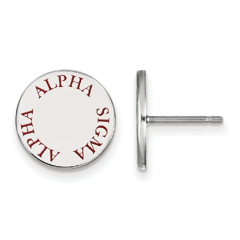 Ladies earrings matching pairs-Sterling Silver Alpha Sigma Alpha Red Enamel Post Earrings