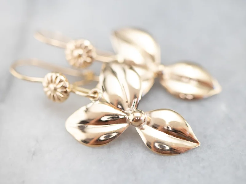 Ladies earrings daily essentials-Gold Flower Drop Earrings