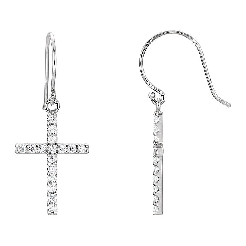 Ladies earrings Christmas designs-14x39mm 14k White Gold 1/2 CTW (G-H, I1) Diamond Dangle Cross Earrings