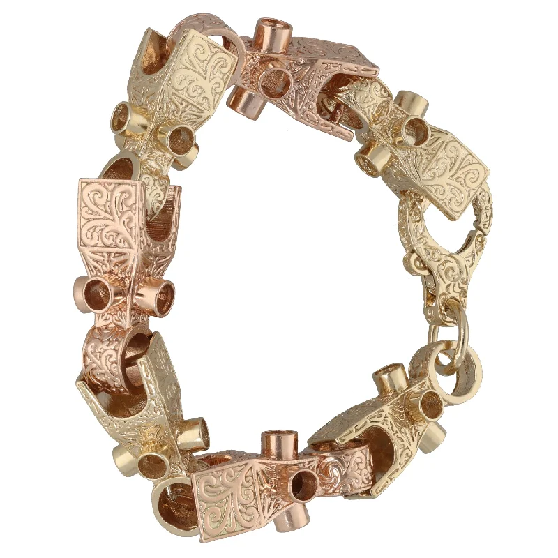 Ladies bracelets cuff trends-9ct Bicolour Gold Patterned Lego Bracelet