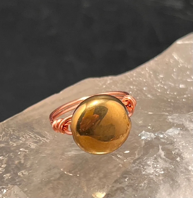 Ladies rings luxurious designs-Gold Plated Agate Copper Bead Ring