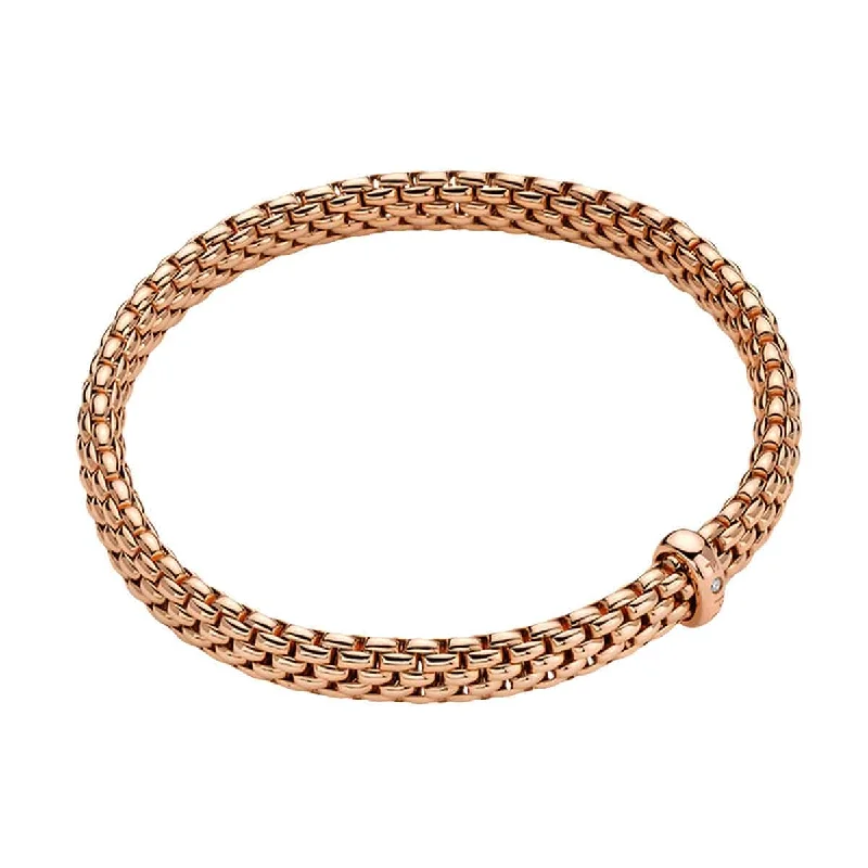 Ladies bracelets pearl accents-Flex'it Vendome 18ct Rose Gold Bracelet With Single Diamond Set Rondel