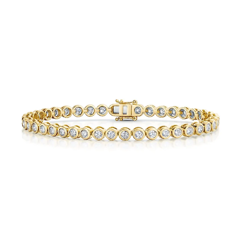 Ladies bracelets online buys-18ct Yellow Gold Round Brilliant Cut Diamond Rub Over Tennis Bracelet