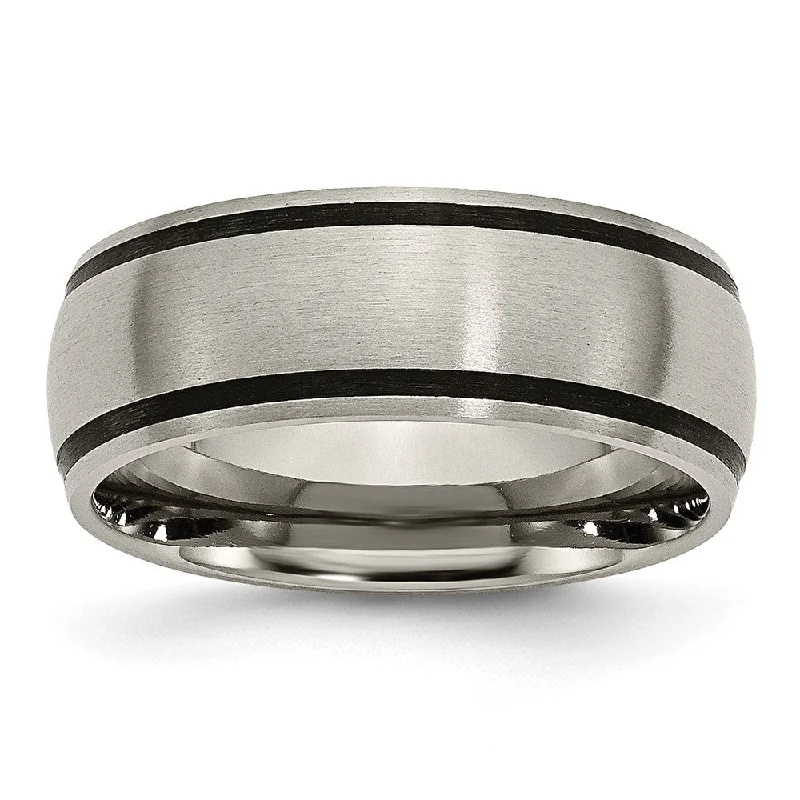 Ladies rings holiday gifts-Titanium & Black Rubber, 8mm Satin Domed Standard Fit Band