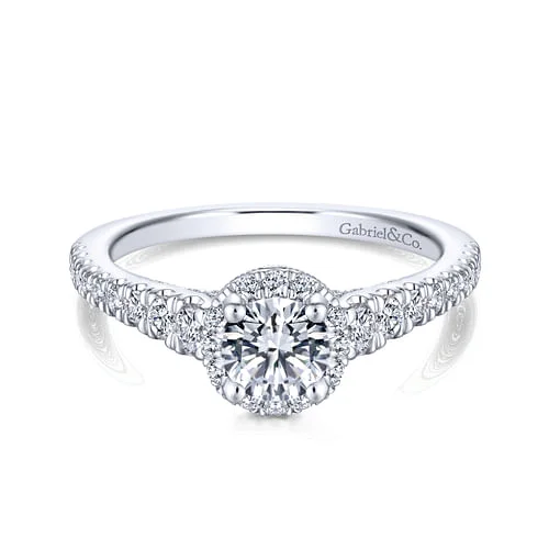 Ladies wedding rings fashion trends-14K White Gold Round Halo Complete Diamond Engagement Ring