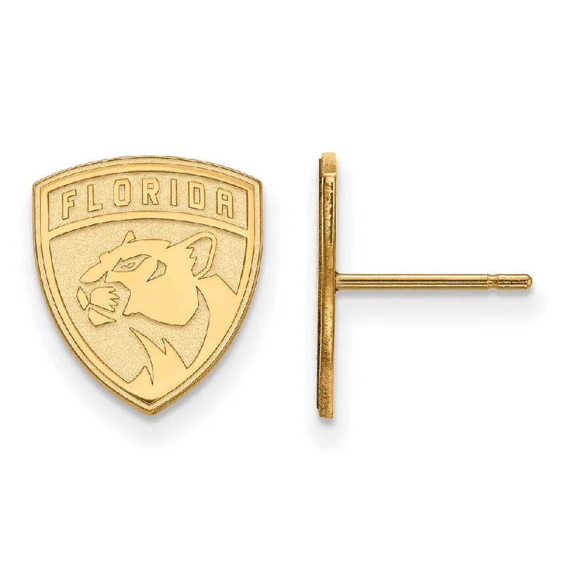 Ladies earrings anniversary specials-SS 14k Yellow Gold Plated NHL Florida Panthers Small Post Earrings