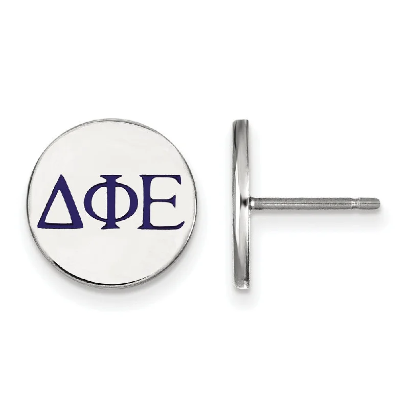 Ladies earrings Valentine’s styles-Sterling Silver Delta Phi Epsilon Enamel Greek Letters Post Earrings