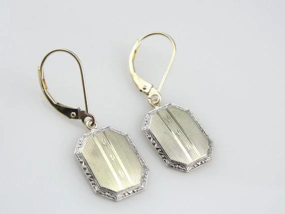 Ladies earrings light luxury-Green Gold Drop Earrings with White Gold Accents