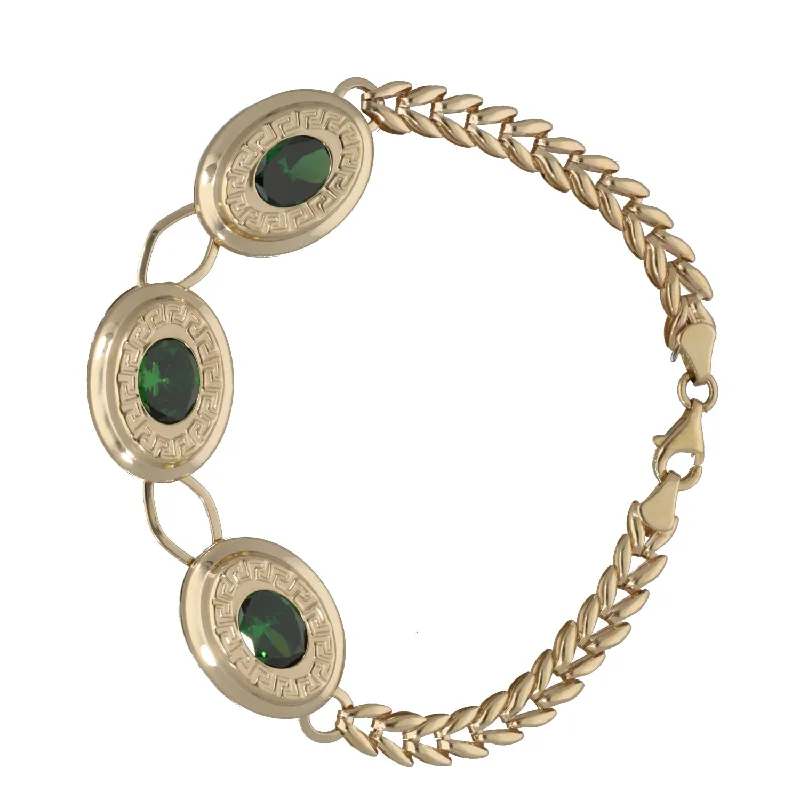 Ladies bracelets elegant looks-New 14ct Gold Green CZ Greek Key Bracelet