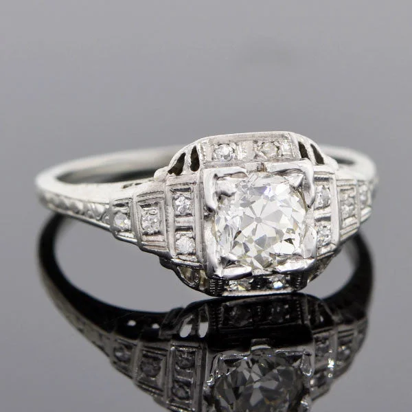 Ladies wedding rings lab-grown gems-Art Deco 18kt Diamond Engagement Ring 0.80ct