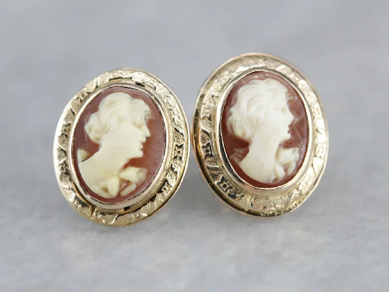 Ladies earrings global brands-Vintage Cameo Stud Earrings