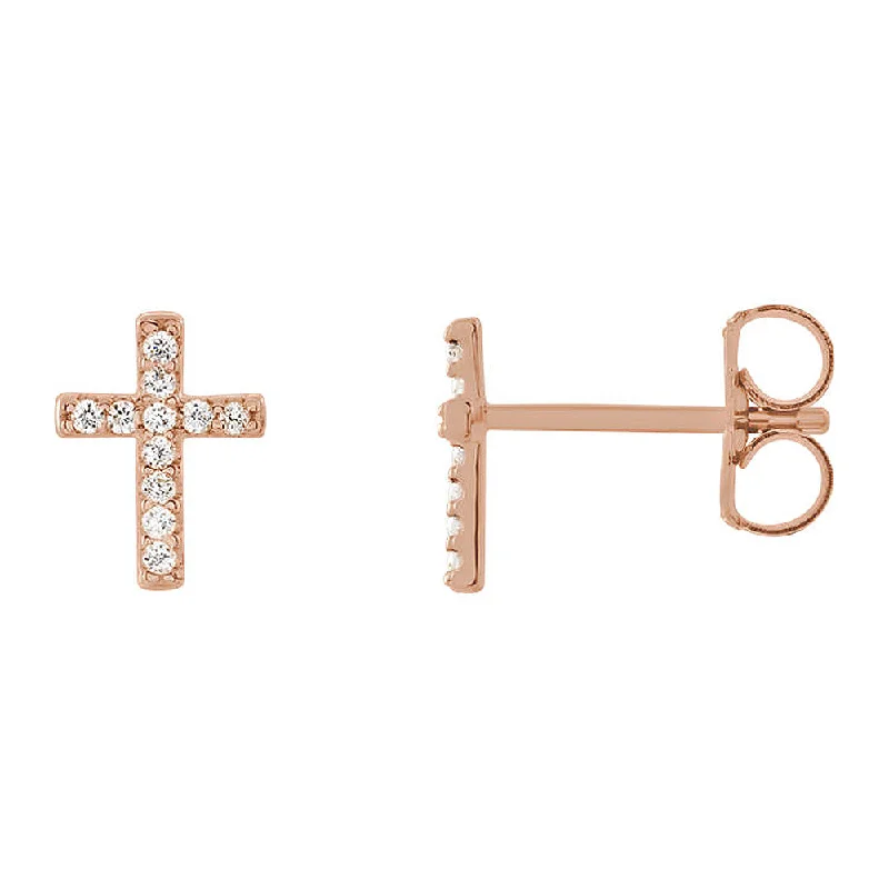 Ladies earrings white gold-6 x 8mm 14k Rose Gold .06 CTW (G-H, I1) Diamond Tiny Cross Earrings