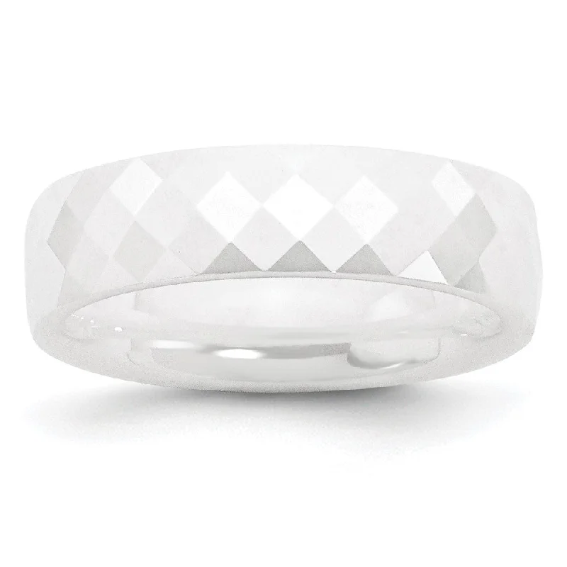 Ladies rings celebrity styles-6mm White Ceramic Faceted Standard Fit Band