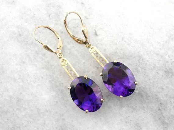 Ladies earrings delicate drops-Outstanding Amethyst in Filigree Drop Earrings, Handmade