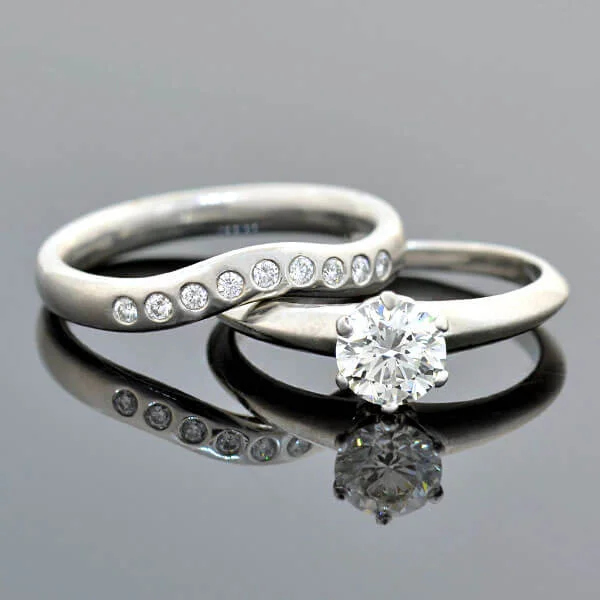 Ladies wedding rings top brands-TIFFANY & Co. Estate Platinum Diamond Engagement Ring Set 0.73ct