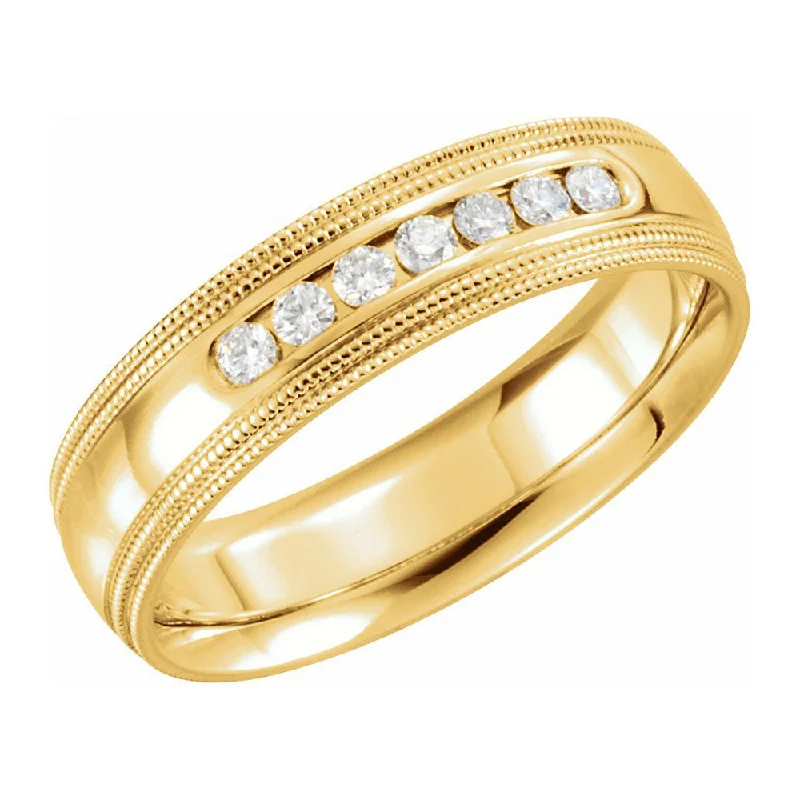 Ladies rings sale events-6mm 14K Yellow Gold 1/4 CTW Diamond Double Milgrain Comfort Fit Band