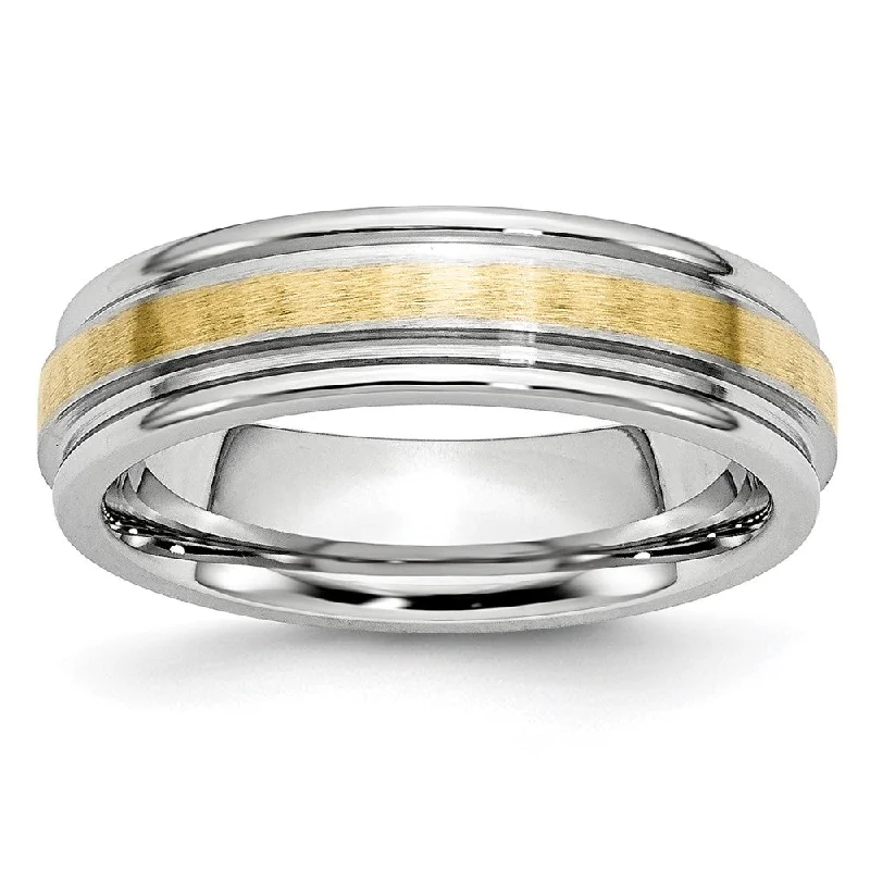 Ladies rings heart shapes-6mm Cobalt & 14K Gold Inlay Satin & Polished Grooved Ridged Band