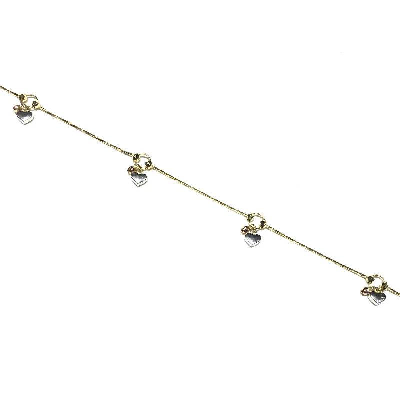 Ladies bracelets natural stones-Heart and Grenades Tri-Color Bracelet/Anklet (14K)