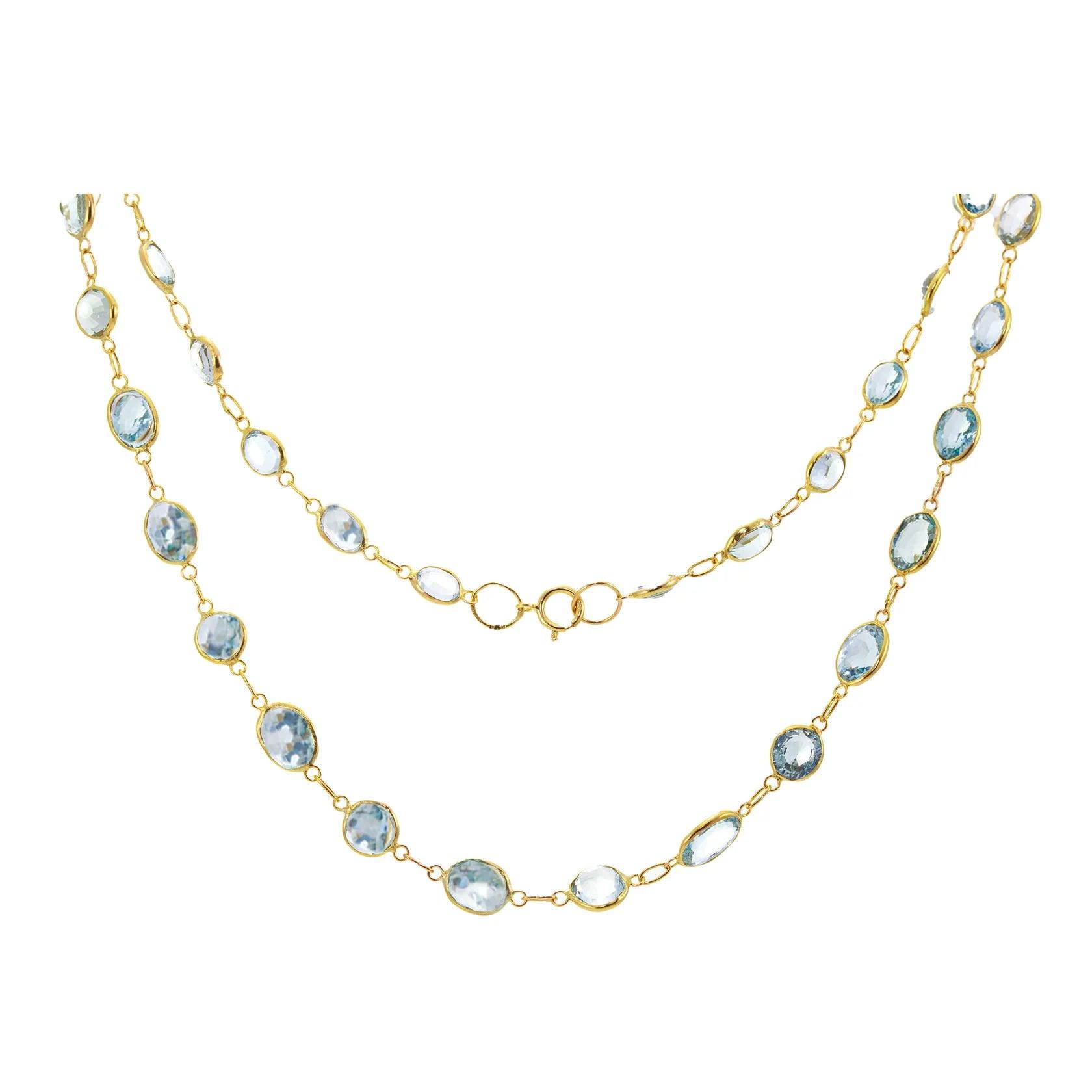 Ladies necklaces memory treasures-9ct Yellow Gold Aquamarine Necklace