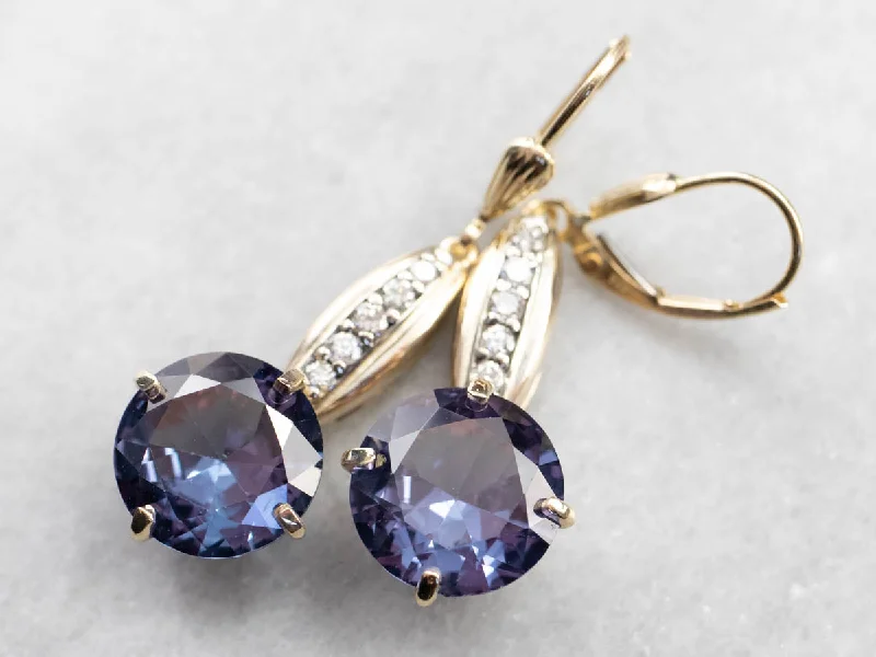 Ladies earrings custom styles-Synthetic Alexandrite Diamond Drop Earrings