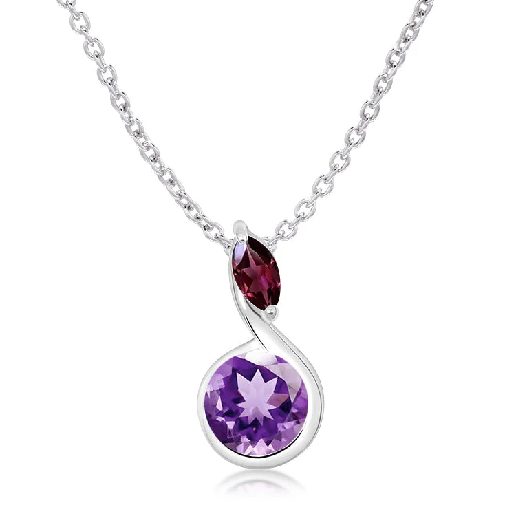 Ladies necklaces buying tips-Unique & Co Silver Amethyst Rhodolite Pendant Necklace