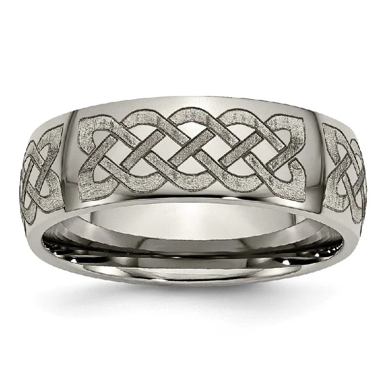 Ladies rings holiday gifts-8mm Titanium Celtic Etched & Polished Domed Standard Fit Band