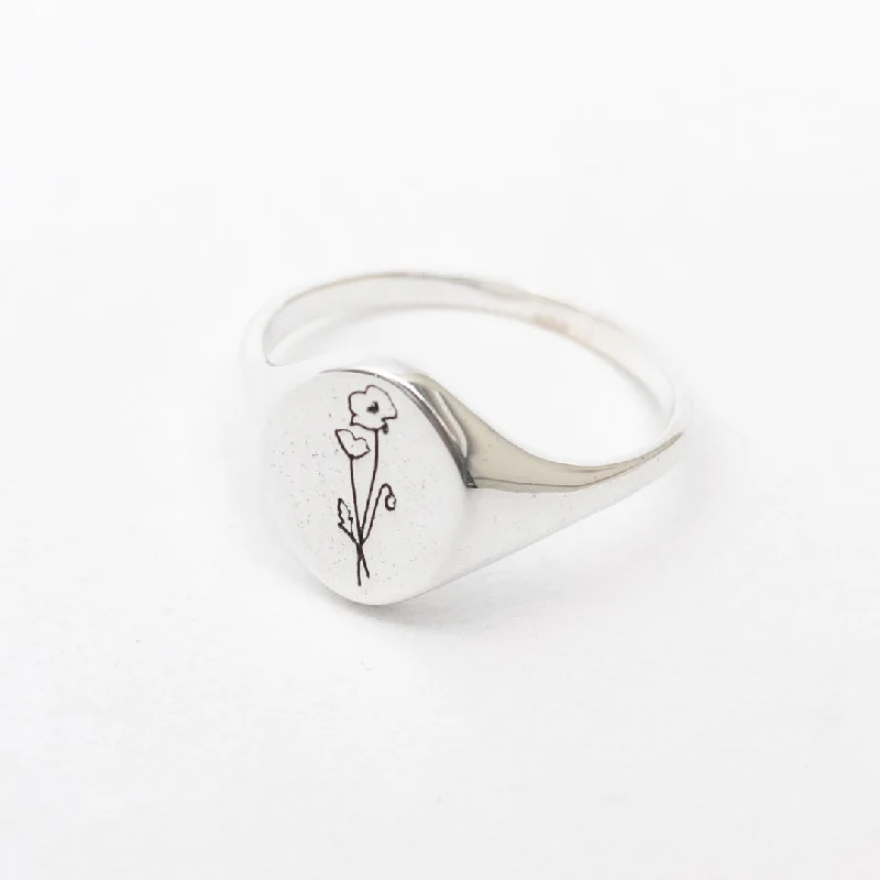 Ladies rings casual vibes-August Birth Flower Signet Ring