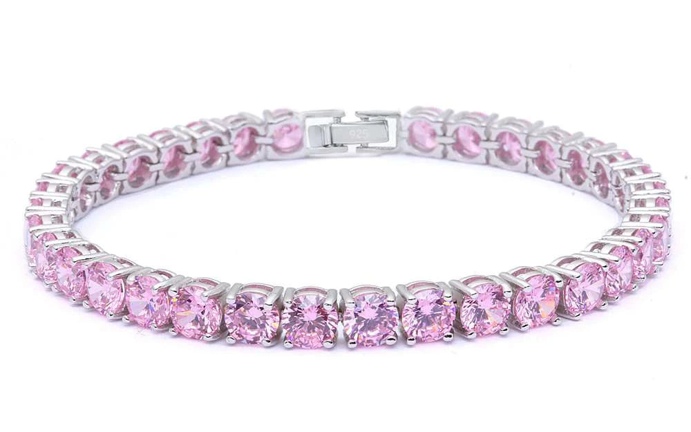 Ladies bracelets casual vibes-Pink Round Tennis Bracelet