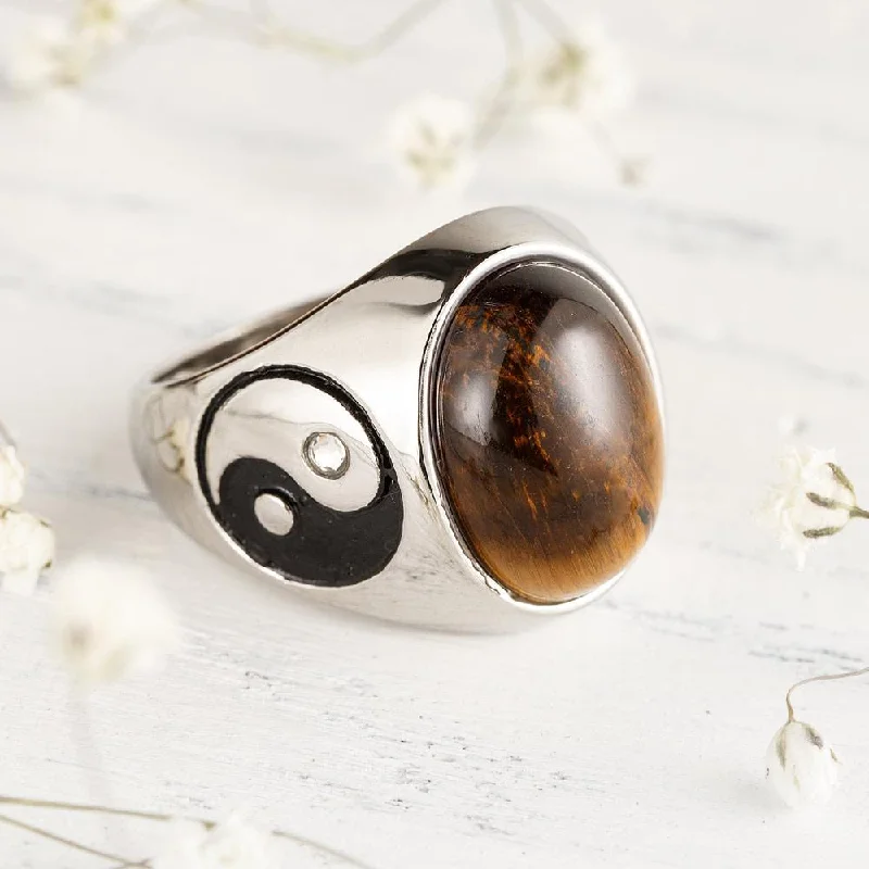 Ladies rings diamond accents-Power Tiger's Eye Gemstone Ring