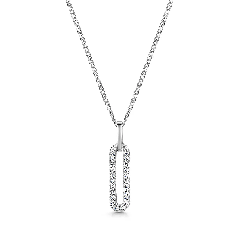 Ladies necklaces luxurious looks-Jools Sterling Silver Zirconia Paperlink Drop Pendant Necklace