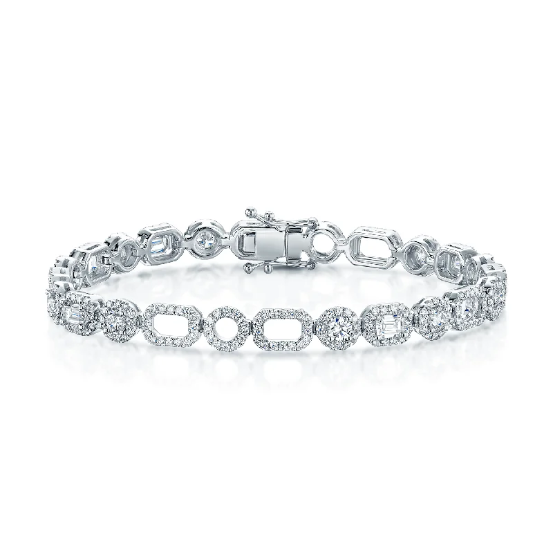 Ladies bracelets group styles-18ct White Gold Round Brilliant Cut And Baguette Cut Diamond Open Link Bracelet