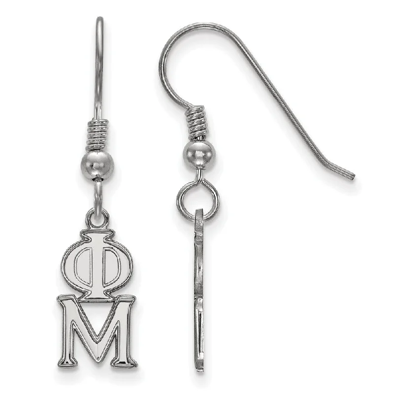 Ladies earrings synthetic jewels-Sterling Silver Small Phi Mu Dangle Earrings