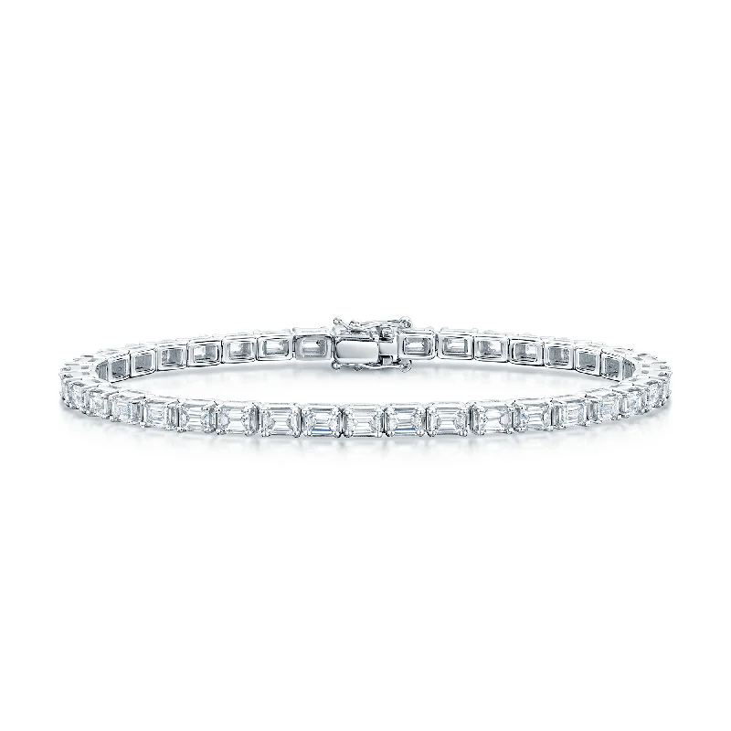 Ladies bracelets memory keepsakes-18ct White Gold Emerald Cut Diamond Claw Set Tennis Bracelet