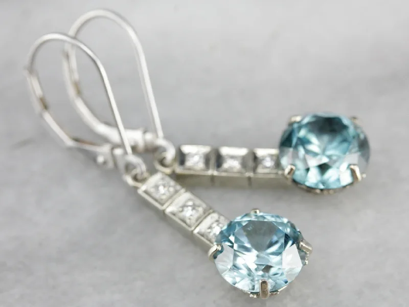 Ladies earrings gift choices-Blue Zircon and Diamond Drop Earrings